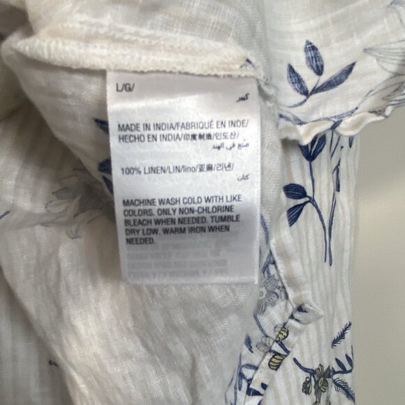 Charter Club Blue Yellow Floral Linen Button Down Shirt Size L Lagenlook Cottage - Picture 8 of 10